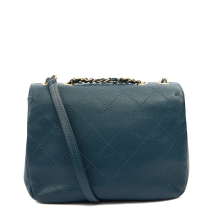 Chanel Shoulder Bag Flap Bag in Blue, Calfskin Leather — Top View