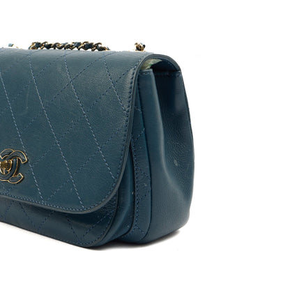 Chanel Shoulder Bag Flap Bag in Blue, Calfskin Leather — Lifestyle View