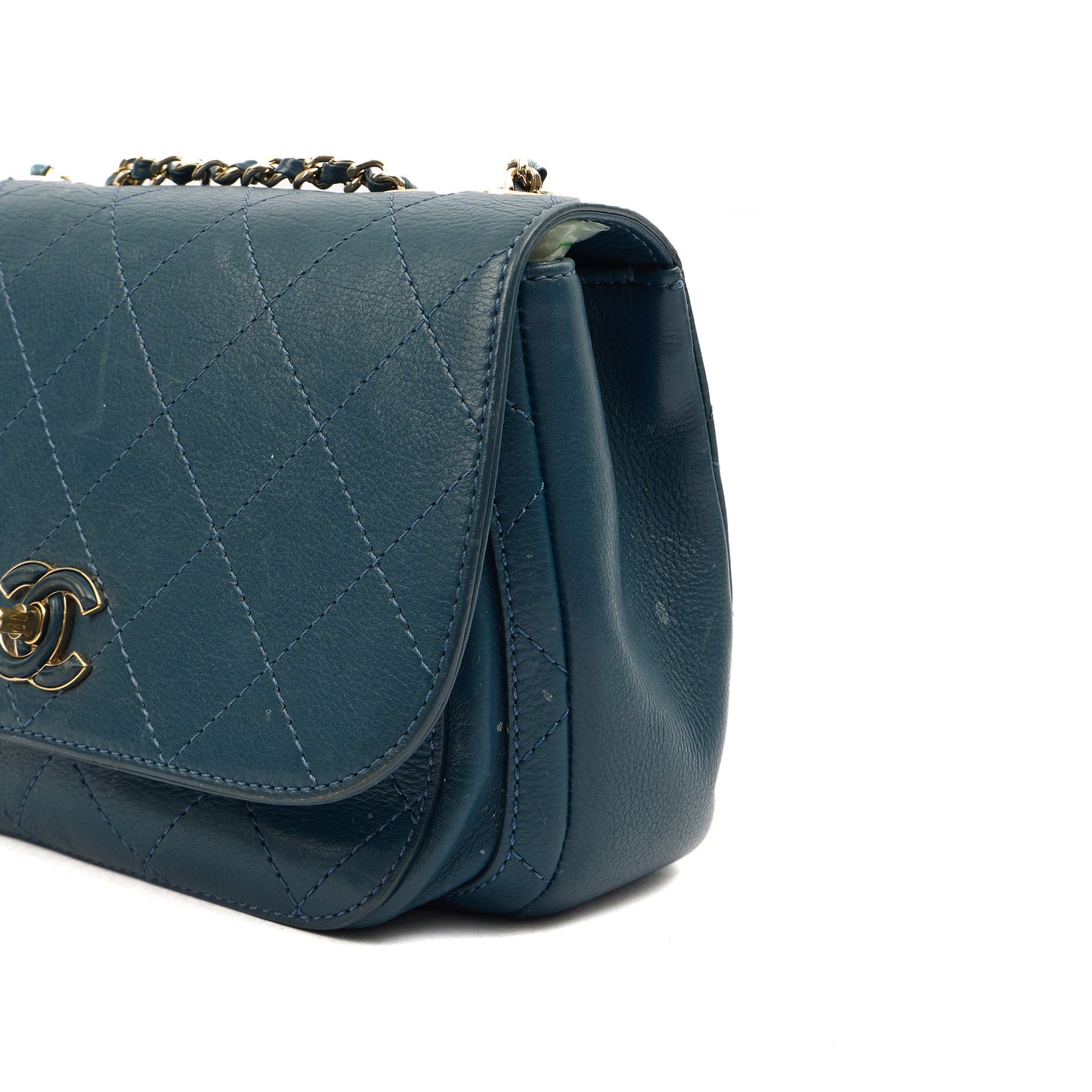 Chanel Shoulder Bag Flap Bag in Blue, Calfskin Leather — Alternate View 15