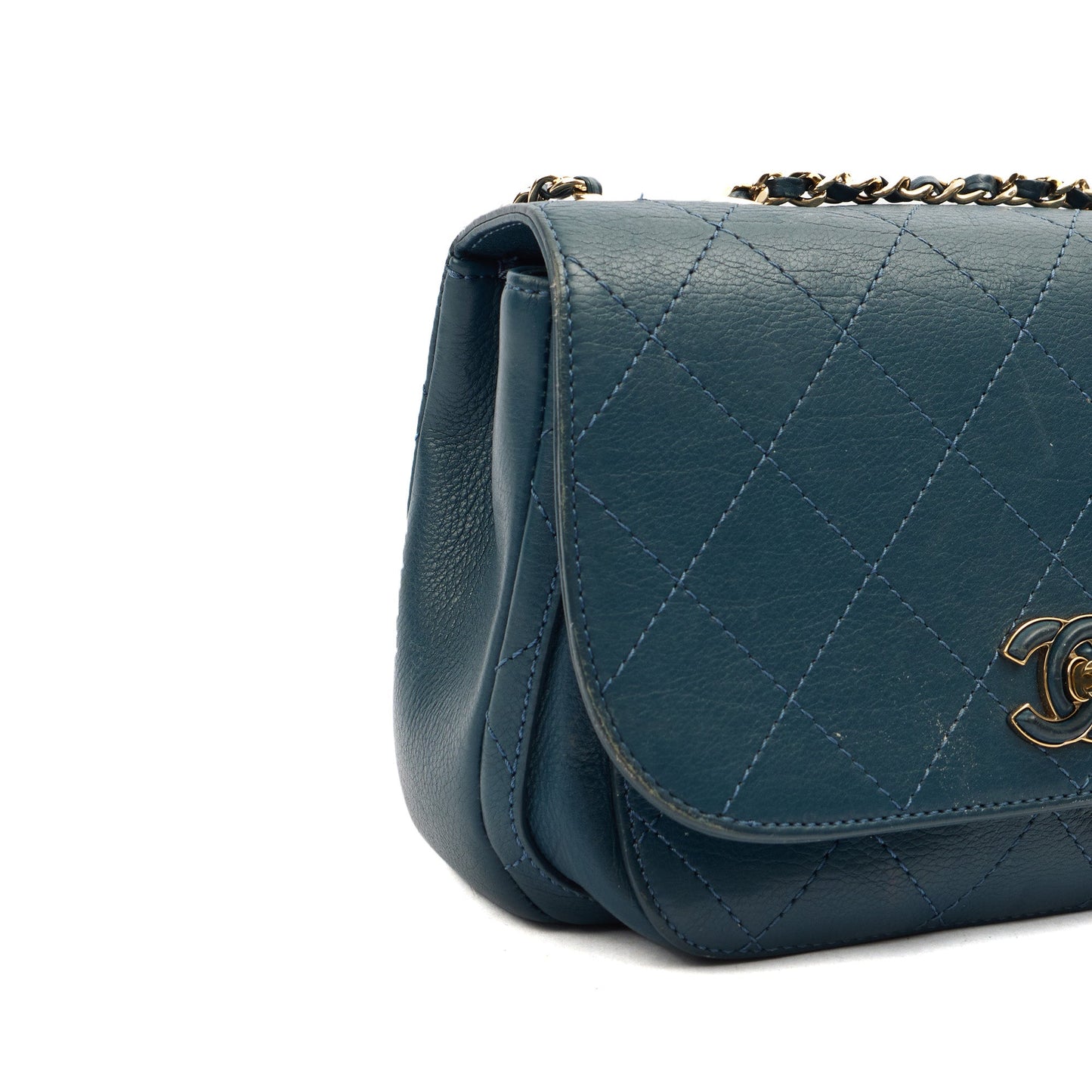 Chanel Shoulder Bag Flap Bag in Blue, Calfskin Leather — Alternate View 17