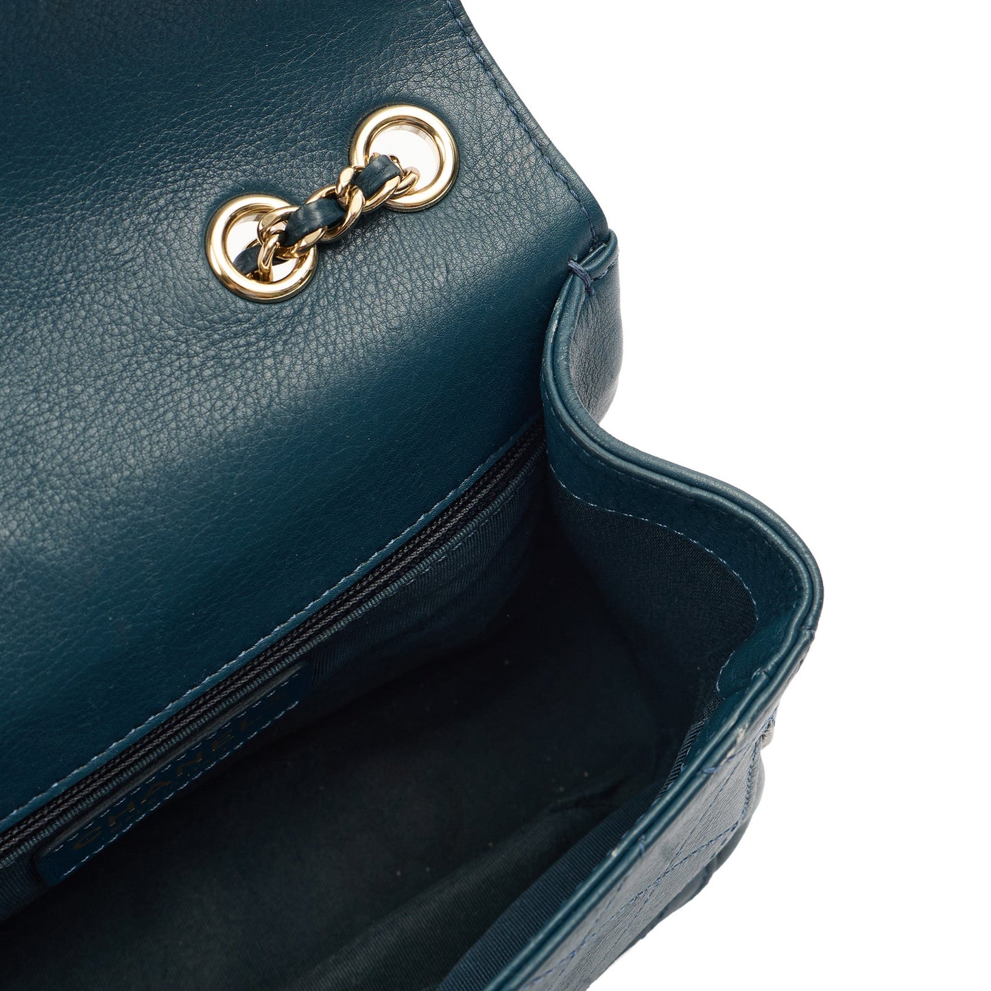 Chanel Shoulder Bag Flap Bag in Blue, Calfskin Leather — Alternate View 9