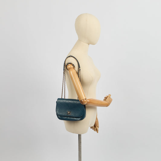 Chanel Shoulder Bag Flap Bag in Blue, Calfskin Leather — Side View