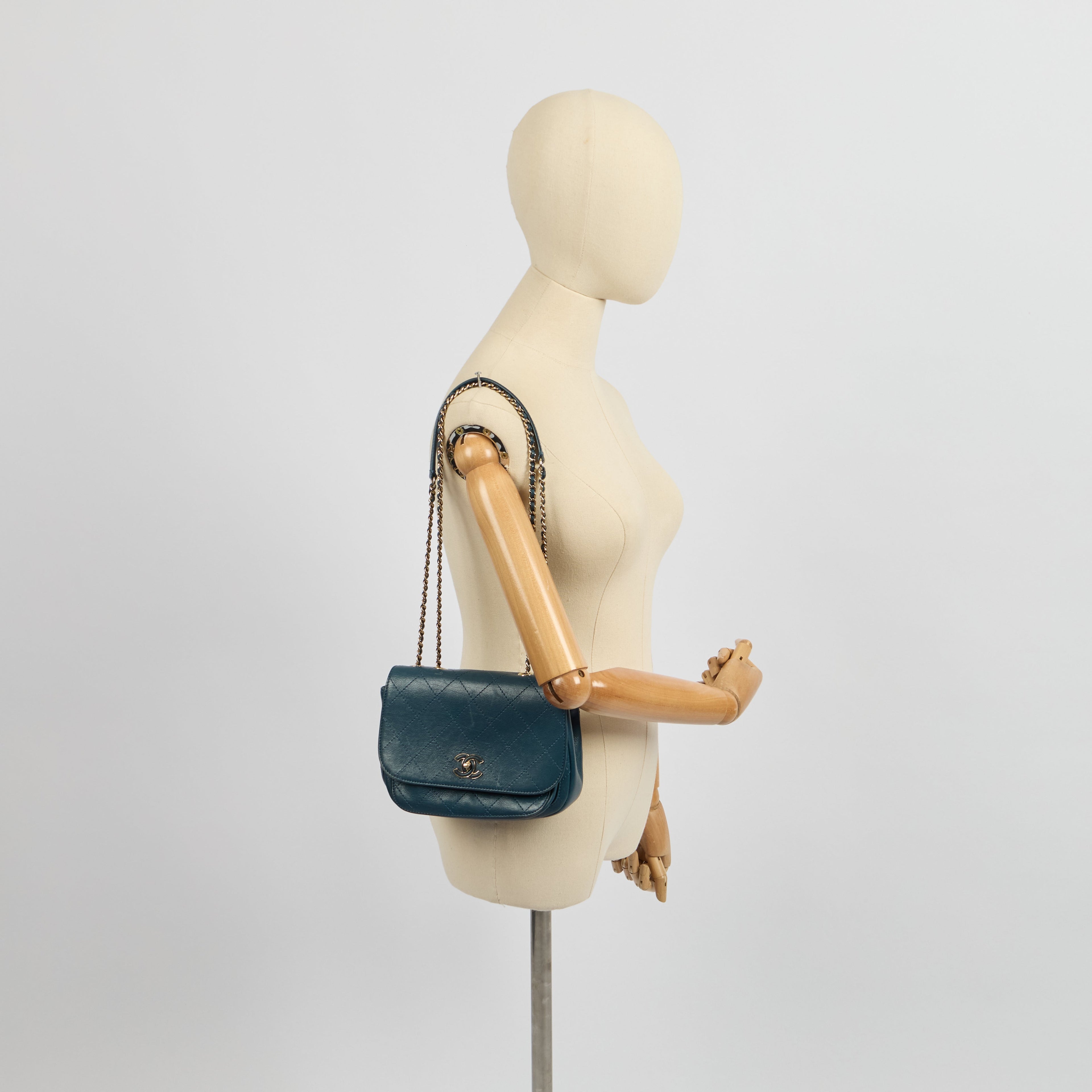 Chanel Shoulder Bag Flap Bag in Blue, Calfskin Leather — Alternate View 11