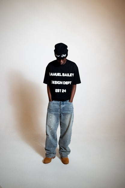 Samuel Bailey Black Design Dept Tee — S — Top View