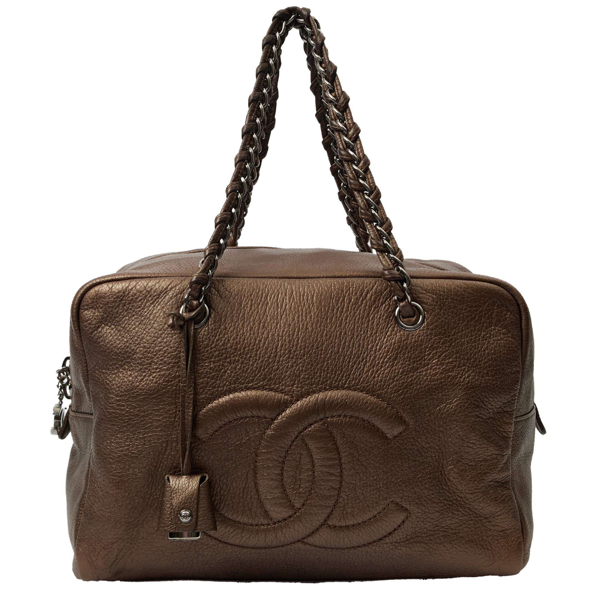 Chanel Shoulder Bag Luxe Ligne Tote in Metallic, Leather — Front View