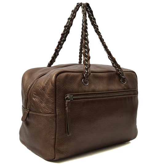 Chanel Shoulder Bag Luxe Ligne Tote in Metallic, Leather — Side View