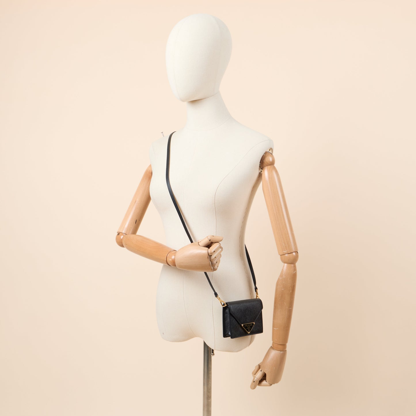 Prada Cross Body Saffiano Crossbody - Mini in Black, Calfskin — Side View