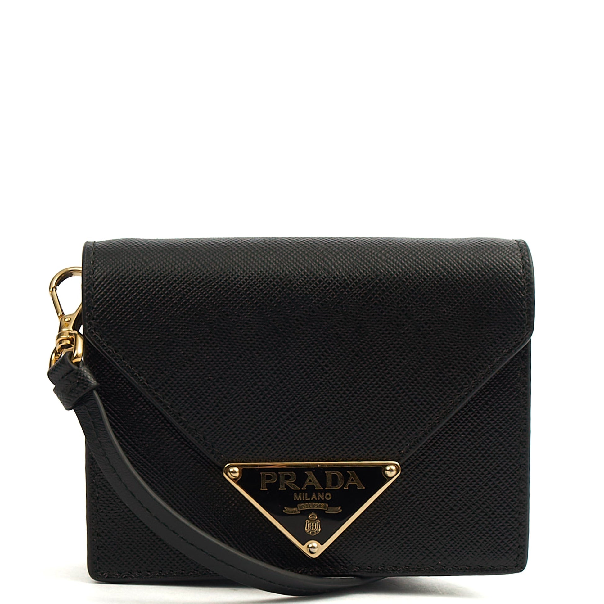 Prada Cross Body Saffiano Crossbody - Mini in Black, Calfskin — Front View