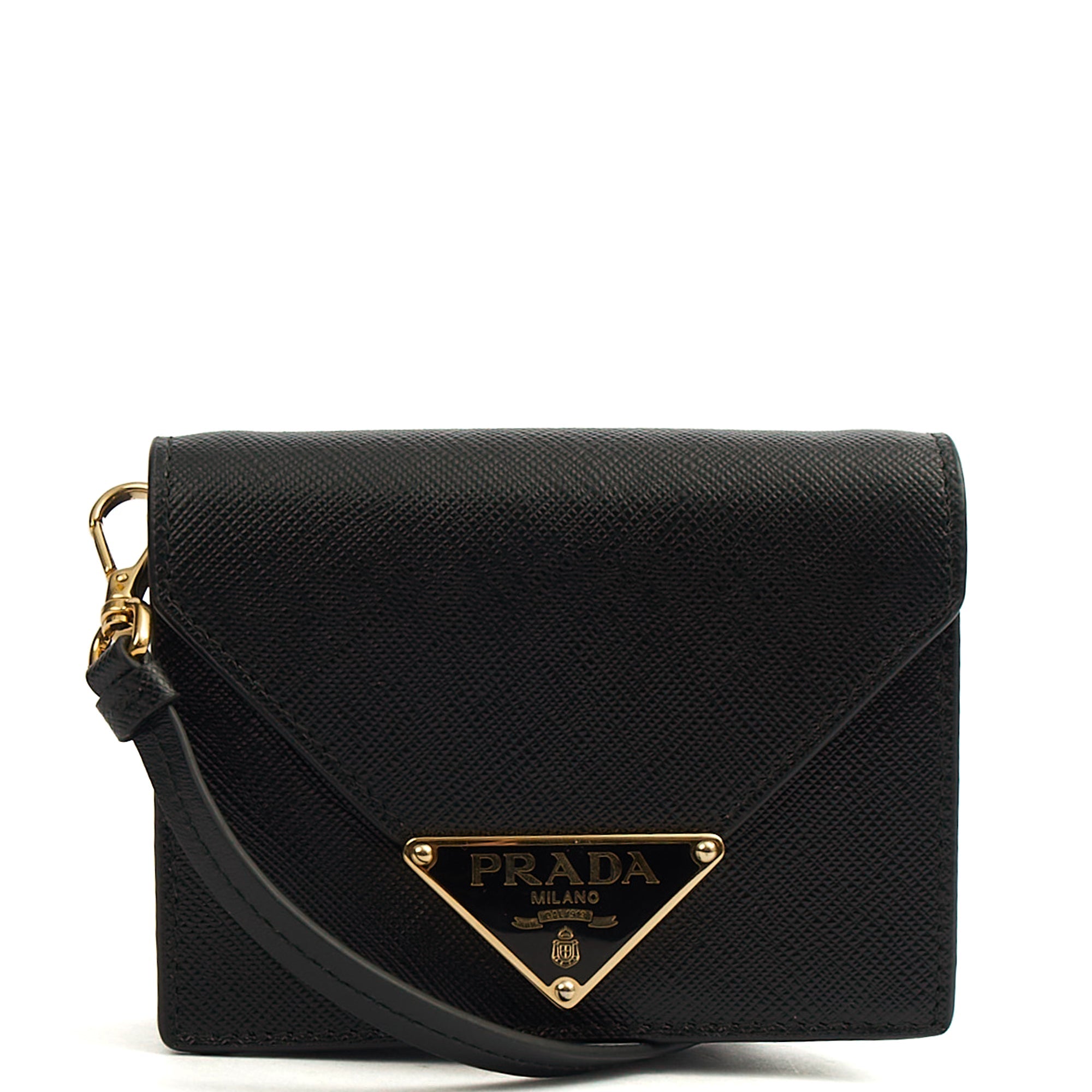 Prada Cross Body Saffiano Crossbody - Mini in Black, Calfskin — Front View