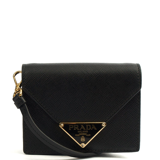 Prada Cross Body Saffiano Crossbody - Mini in Black, Calfskin — Front View