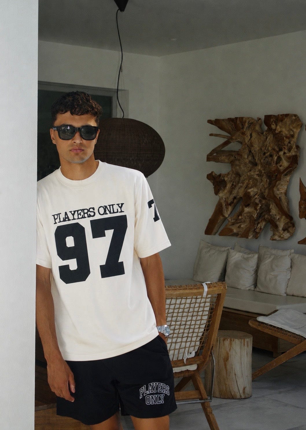 PLAYERS ONLY ECRU JERSEY TEE — Small — Side View