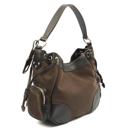 Prada Tote Canapa Logo Shoulder Bag in Brown, Canvas — Side View