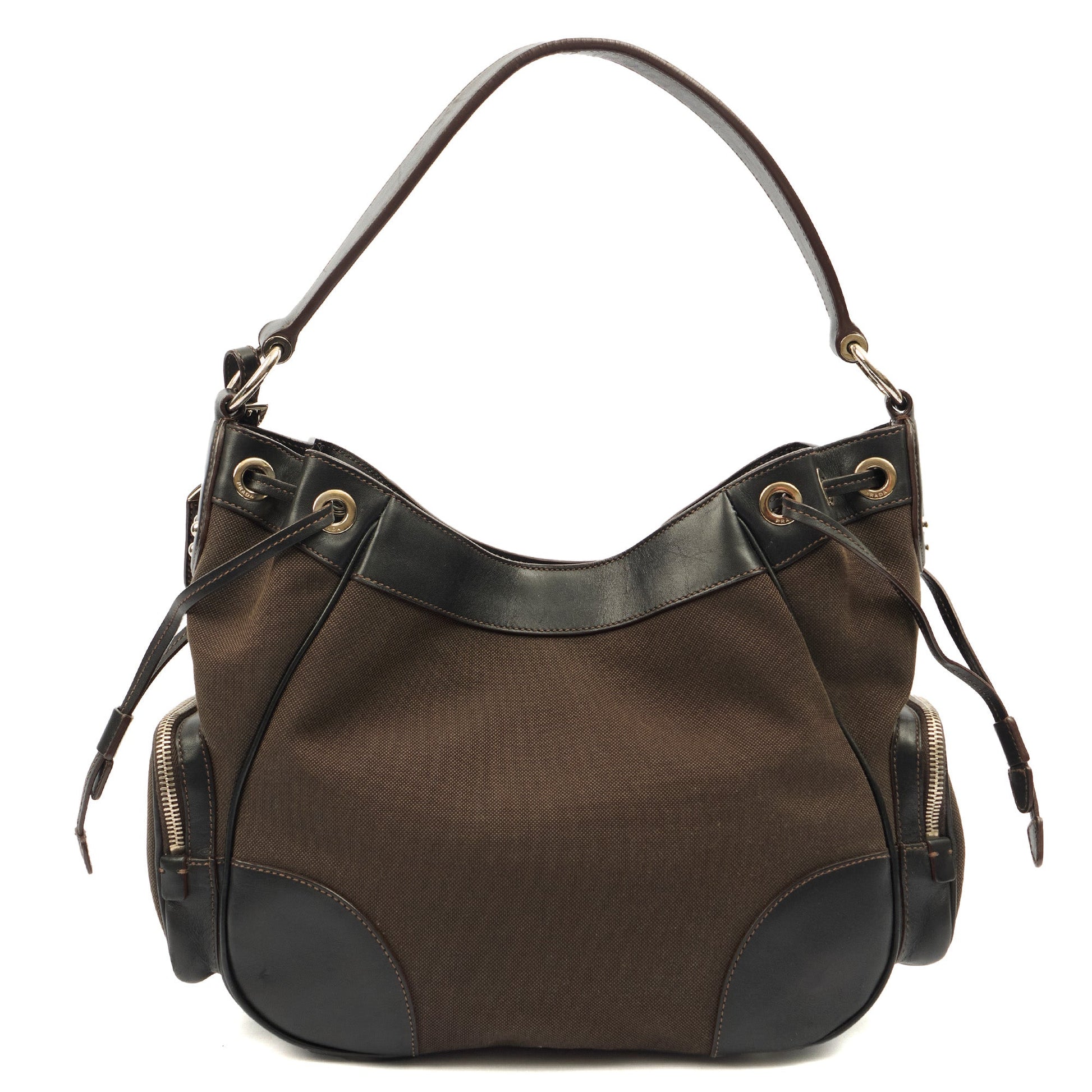 Prada Tote Canapa Logo Shoulder Bag in Brown, Canvas — Back View
