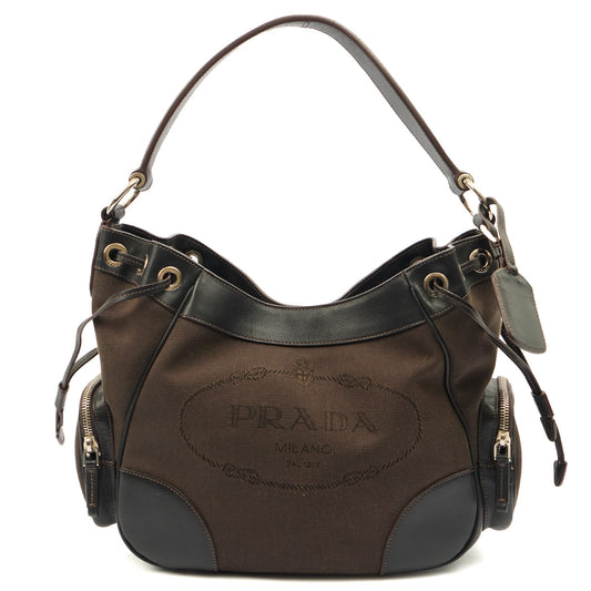 Prada Tote Canapa Logo Shoulder Bag in Brown, Canvas — Front View