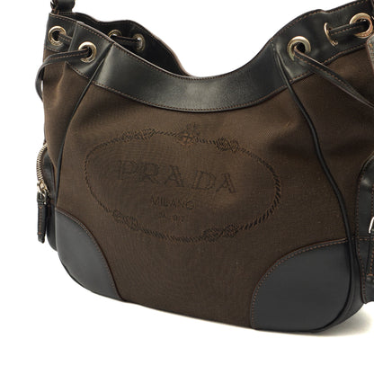 Prada Tote Canapa Logo Shoulder Bag in Brown, Canvas — Lifestyle View