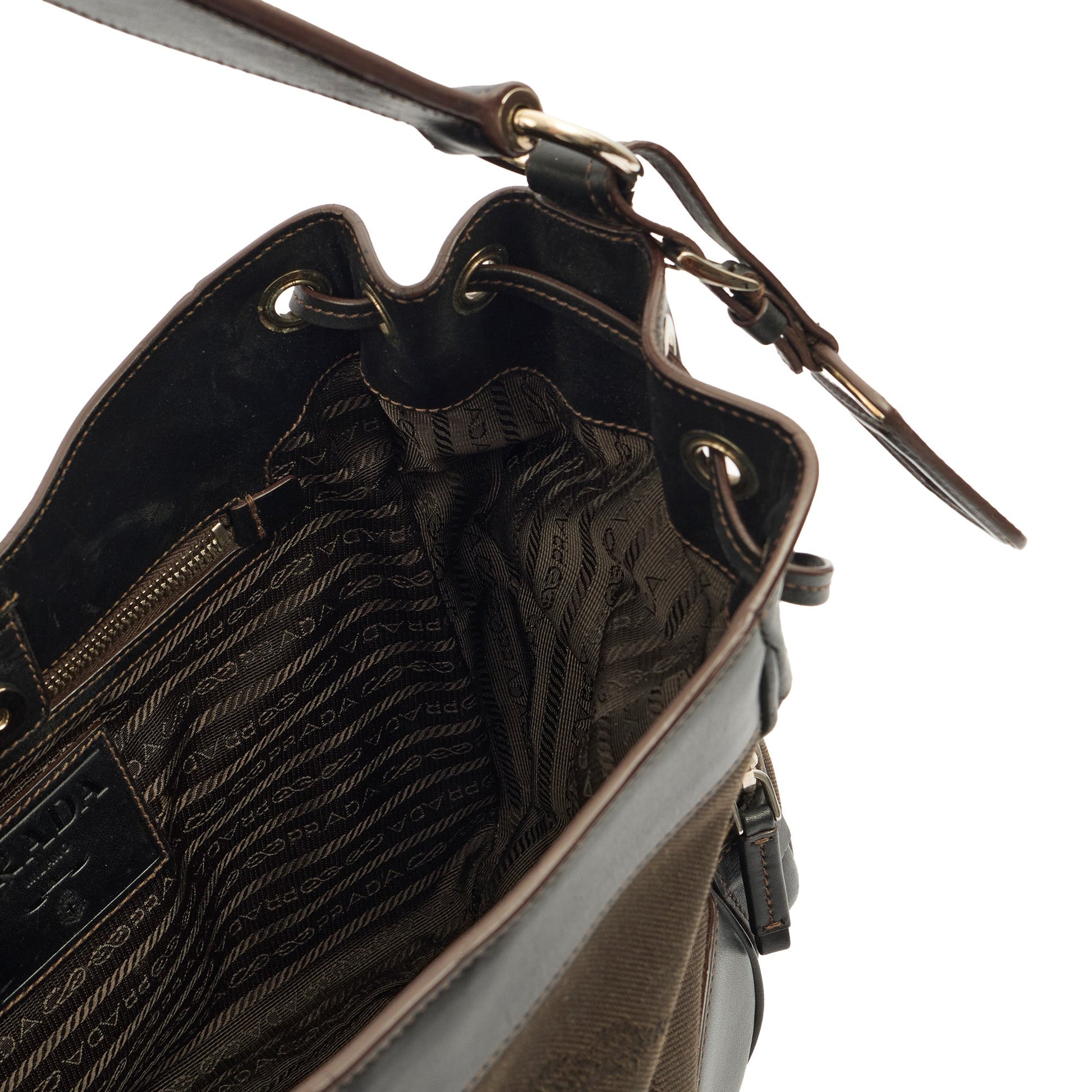 Prada Tote Canapa Logo Shoulder Bag in Brown, Canvas — Detail View