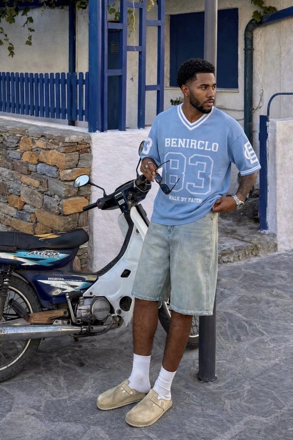Benir Clothing God’s Timing 83 knit Jersey - Light Blue — XS — Back View