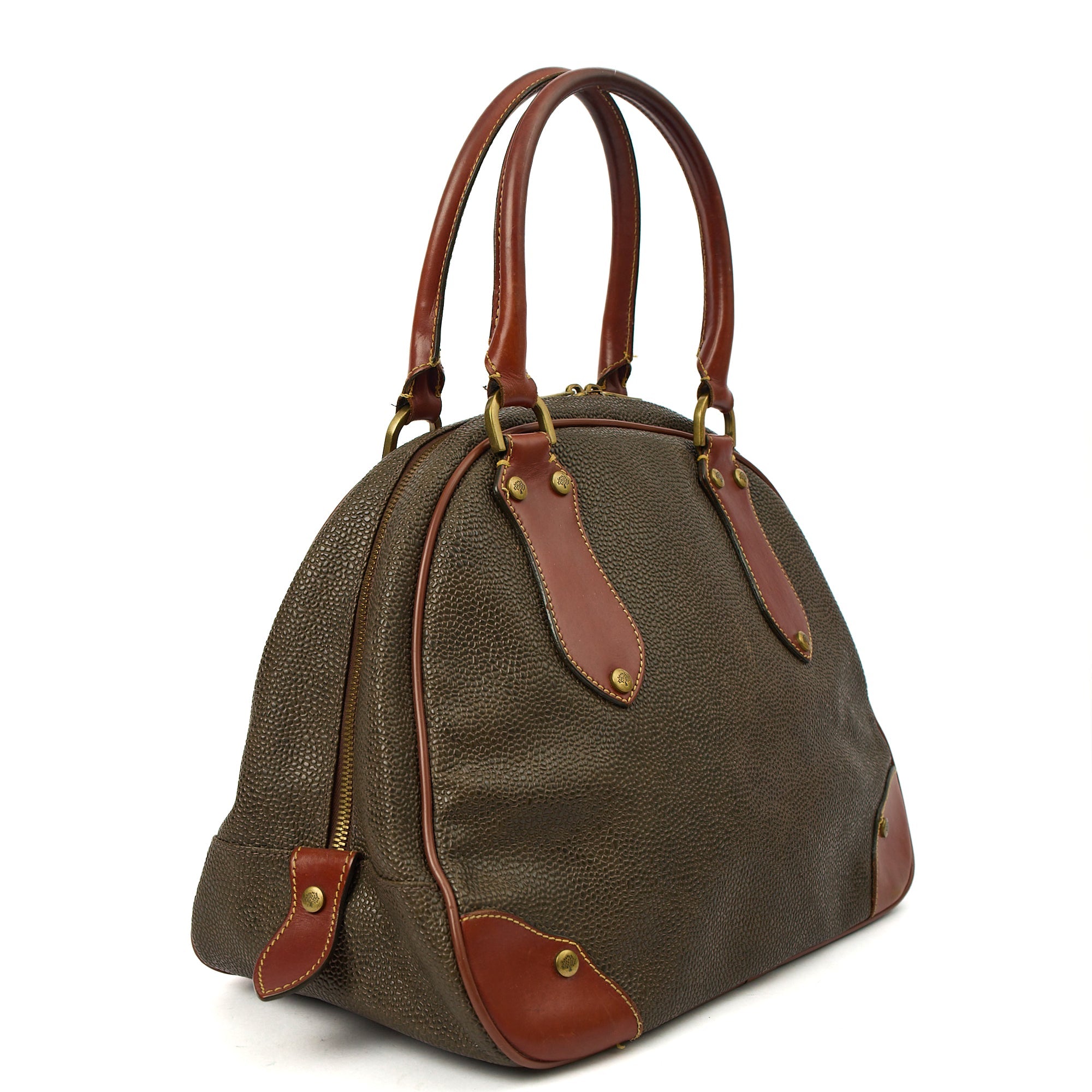 Mulberry Tote Scotchgrain Bowler - Small in Green, Scotchgrain — Back View