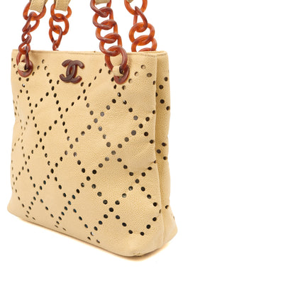 Chanel Tote Vintage Tote in Neutral, Caviar Leather — Detail View