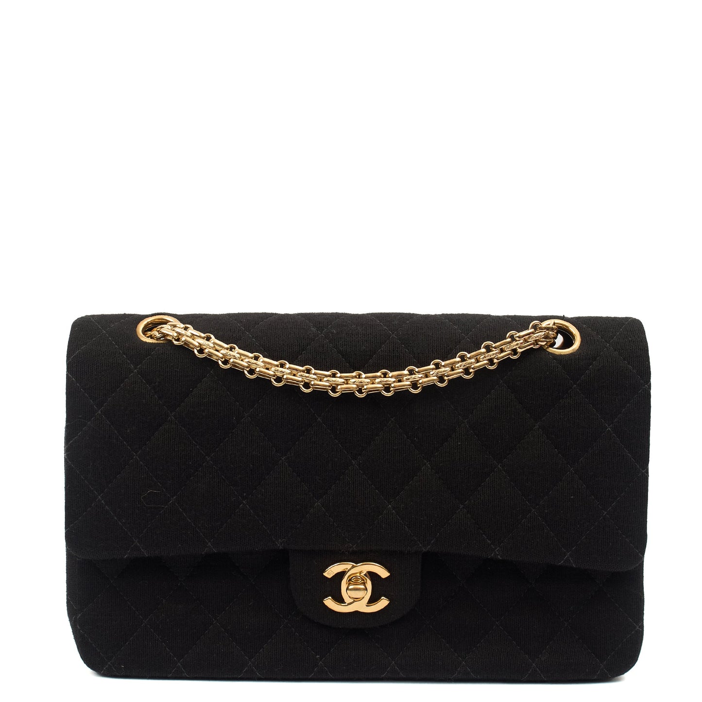 Chanel Shoulder Bag Classic Double Flap - Medium in Black, Fabric — Front View