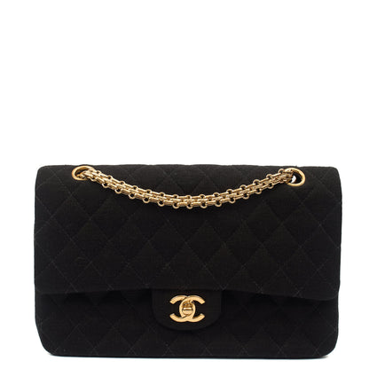 Chanel Shoulder Bag Classic Double Flap - Medium in Black, Fabric — Front View