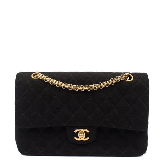 Chanel Shoulder Bag Classic Double Flap - Medium in Black, Fabric — Front View