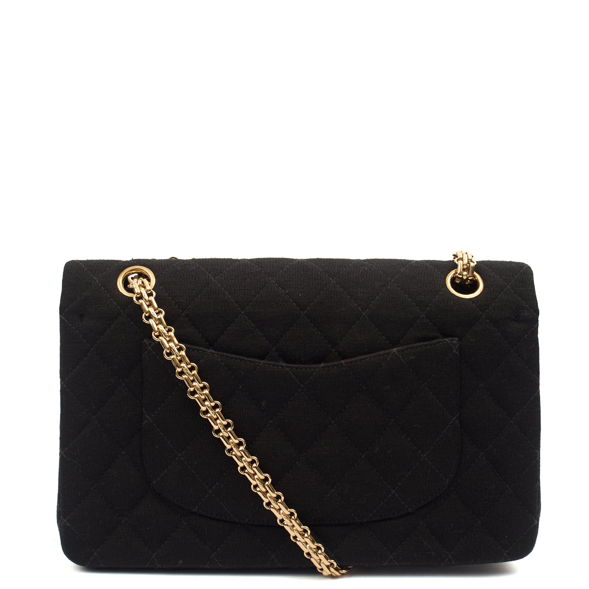 Chanel Shoulder Bag Classic Double Flap - Medium in Black, Fabric — Back View