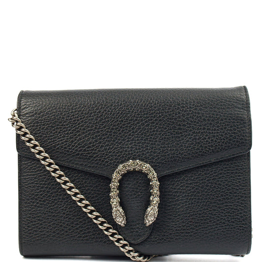Gucci Cross Body Dionysus Chain Wallet in Black, Leather — Front View