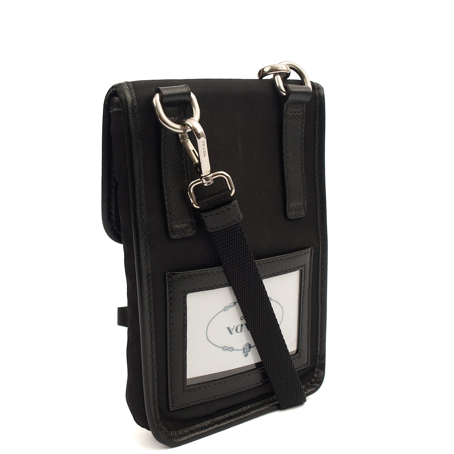 Prada Cross Body Plaque Logo Leather Mini Bag in Black, Nylon — Alternate View 16