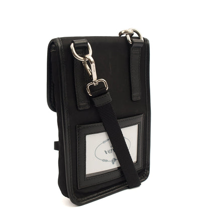 Prada Cross Body Plaque Logo Leather Mini Bag in Black, Nylon — Alternate View 16