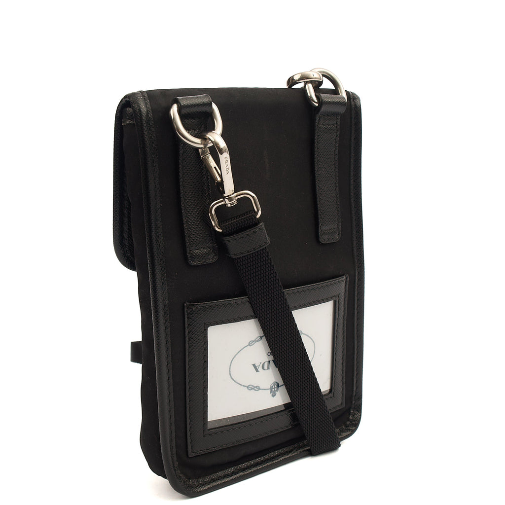 Prada Cross Body Plaque Logo Leather Mini Bag in Black, Nylon — Alternate View 9
