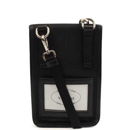 Prada Cross Body Plaque Logo Leather Mini Bag in Black, Nylon — Back View