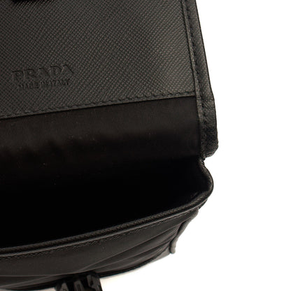 Prada Cross Body Plaque Logo Leather Mini Bag in Black, Nylon — Alternate View 7