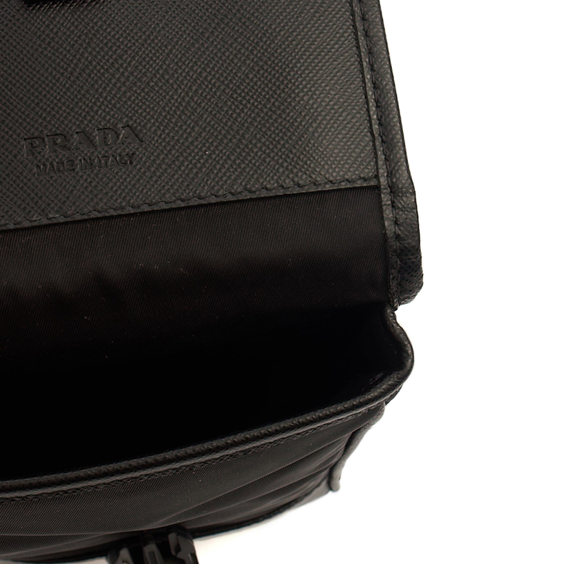 Prada Cross Body Plaque Logo Leather Mini Bag in Black, Nylon — Alternate View 21