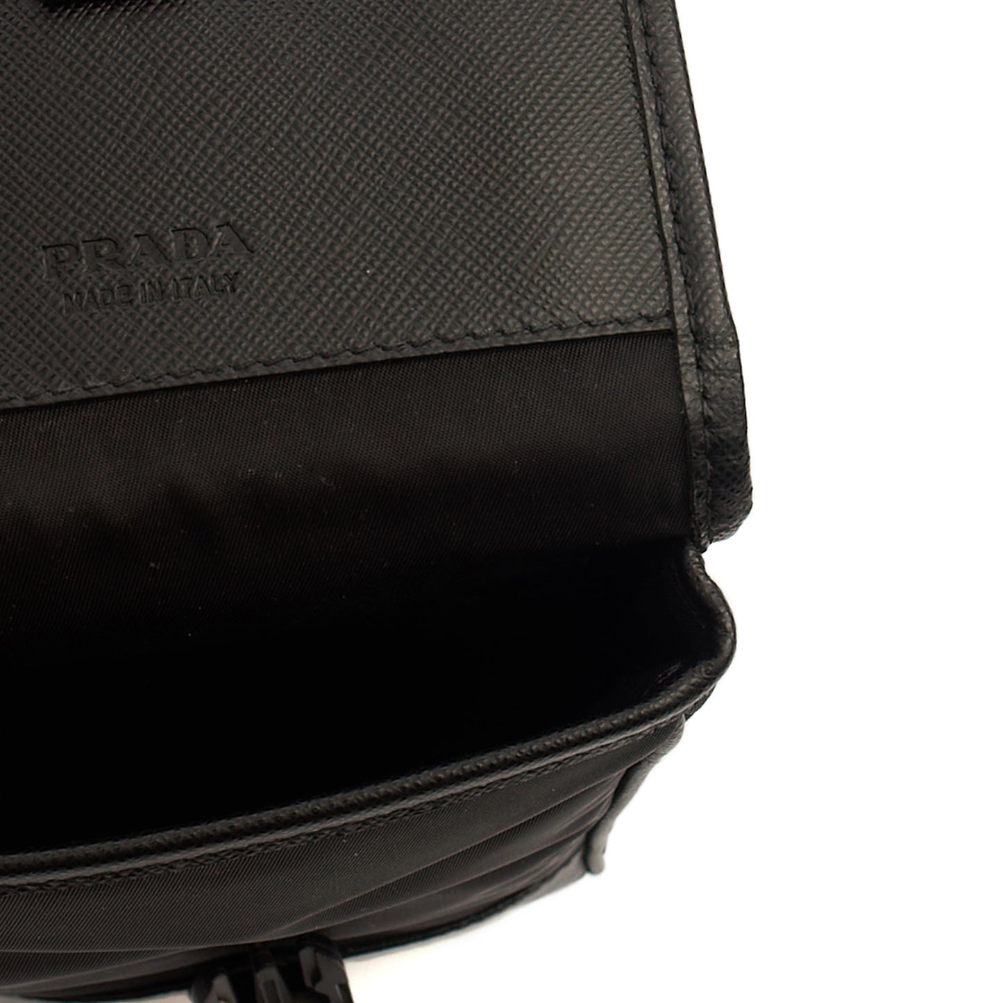 Prada Cross Body Plaque Logo Leather Mini Bag in Black, Nylon — Alternate View 14