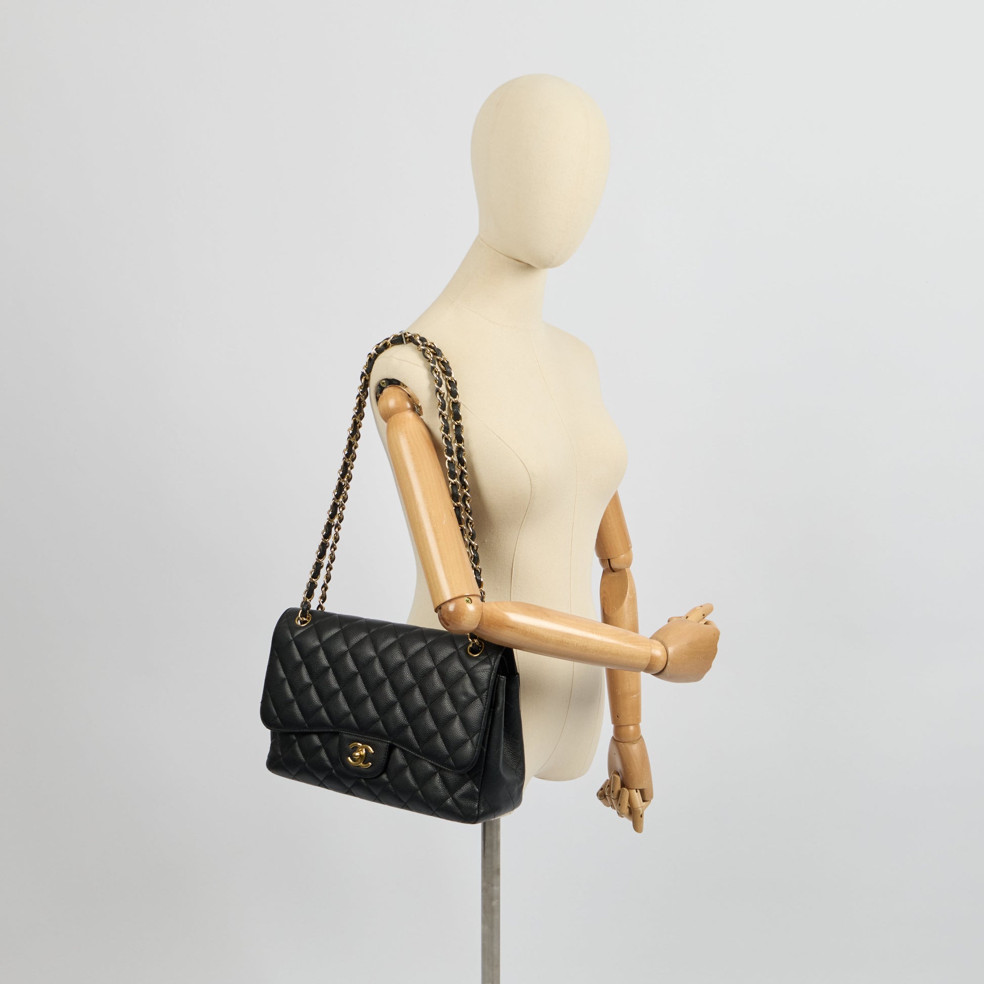 Chanel Shoulder Bag Classic Double Flap - Large in Black, Caviar Leather — Side View