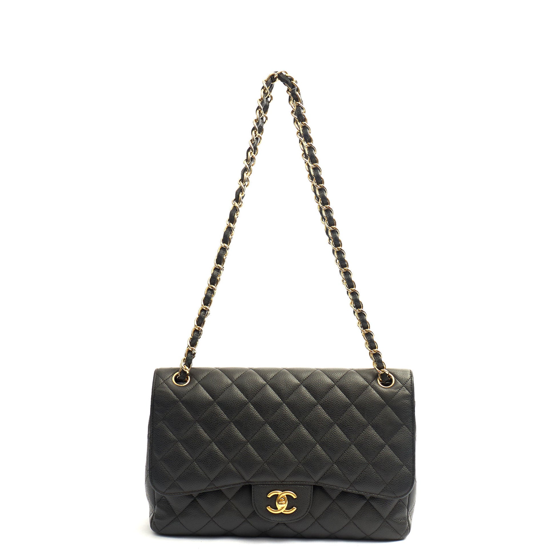 Chanel Shoulder Bag Classic Double Flap - Large in Black, Caviar Leather — Lifestyle View