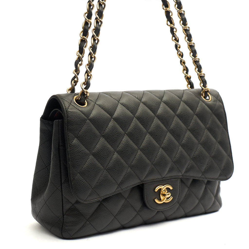 Chanel Shoulder Bag Classic Double Flap - Large in Black, Caviar Leather — Alternate View 9