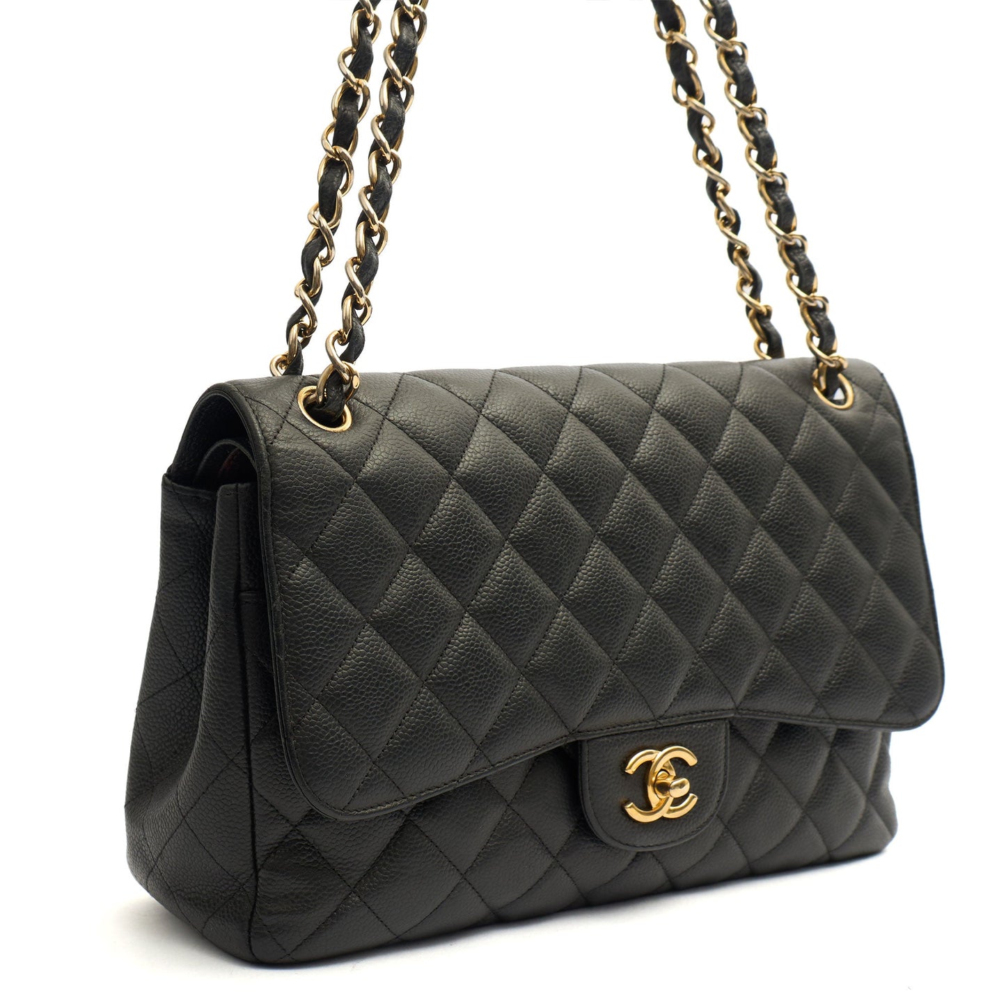 Chanel Shoulder Bag Classic Double Flap - Large in Black, Caviar Leather — Alternate View 9