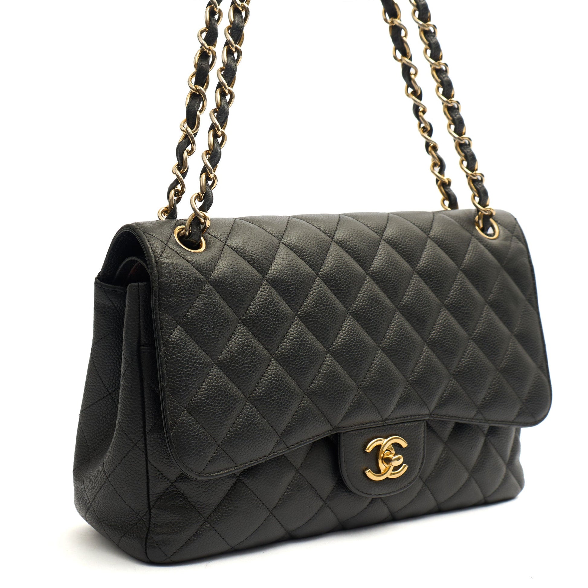 Chanel Shoulder Bag Classic Double Flap - Large in Black, Caviar Leather — Alternate View 9