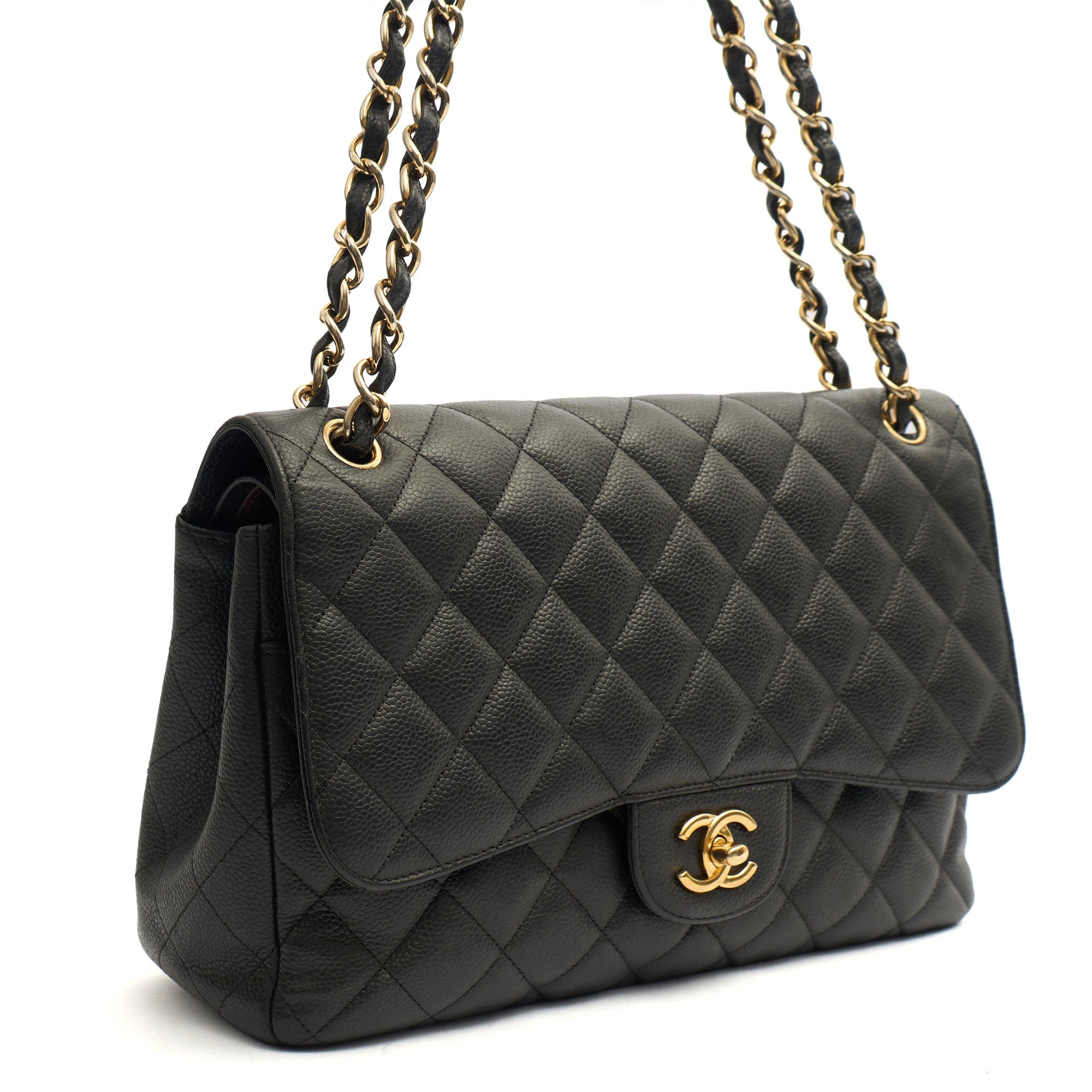 Chanel Shoulder Bag Classic Double Flap - Large in Black, Caviar Leather — Alternate View 9
