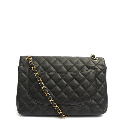 Chanel Shoulder Bag Classic Double Flap - Large in Black, Caviar Leather — Top View