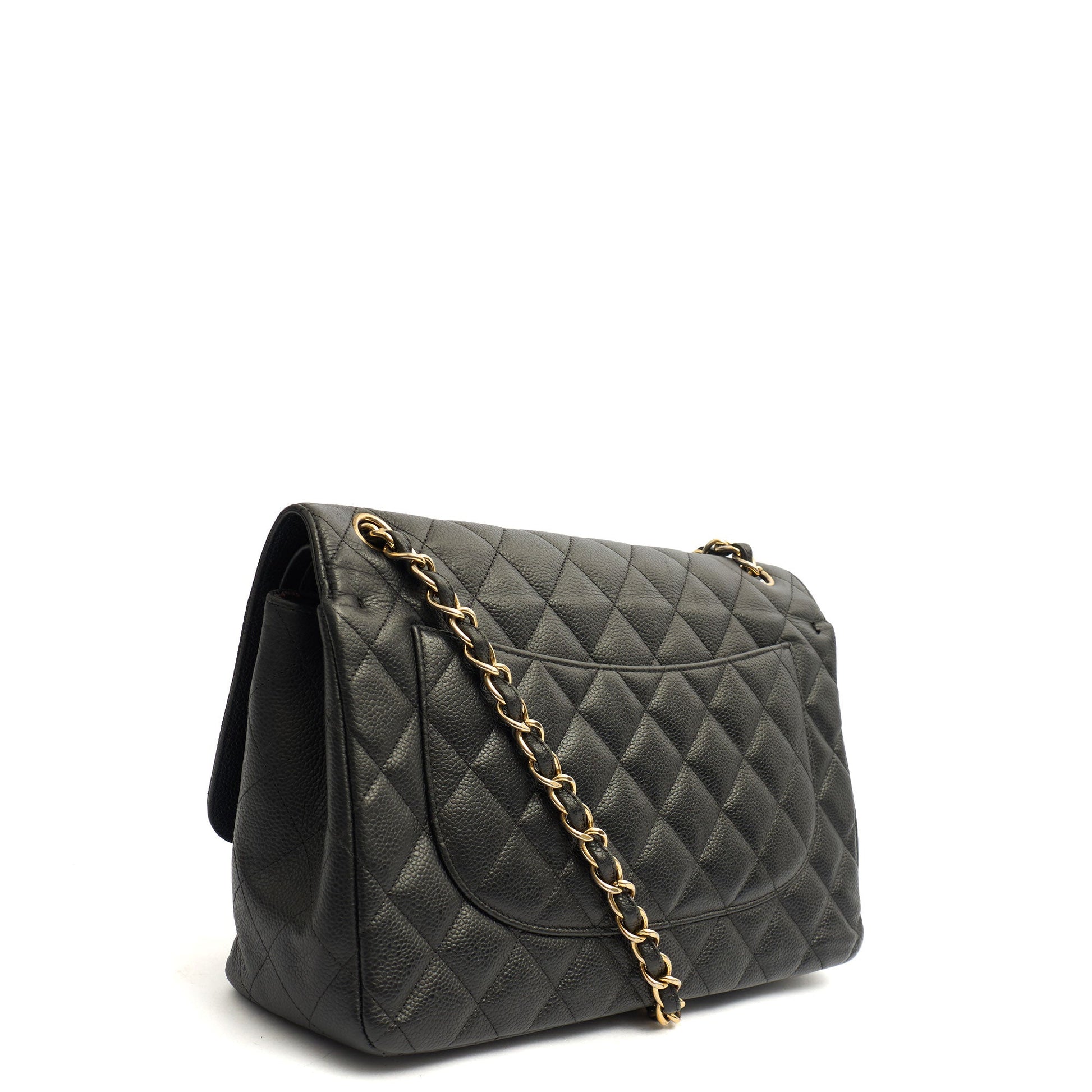 Chanel Shoulder Bag Classic Double Flap - Large in Black, Caviar Leather — Back View