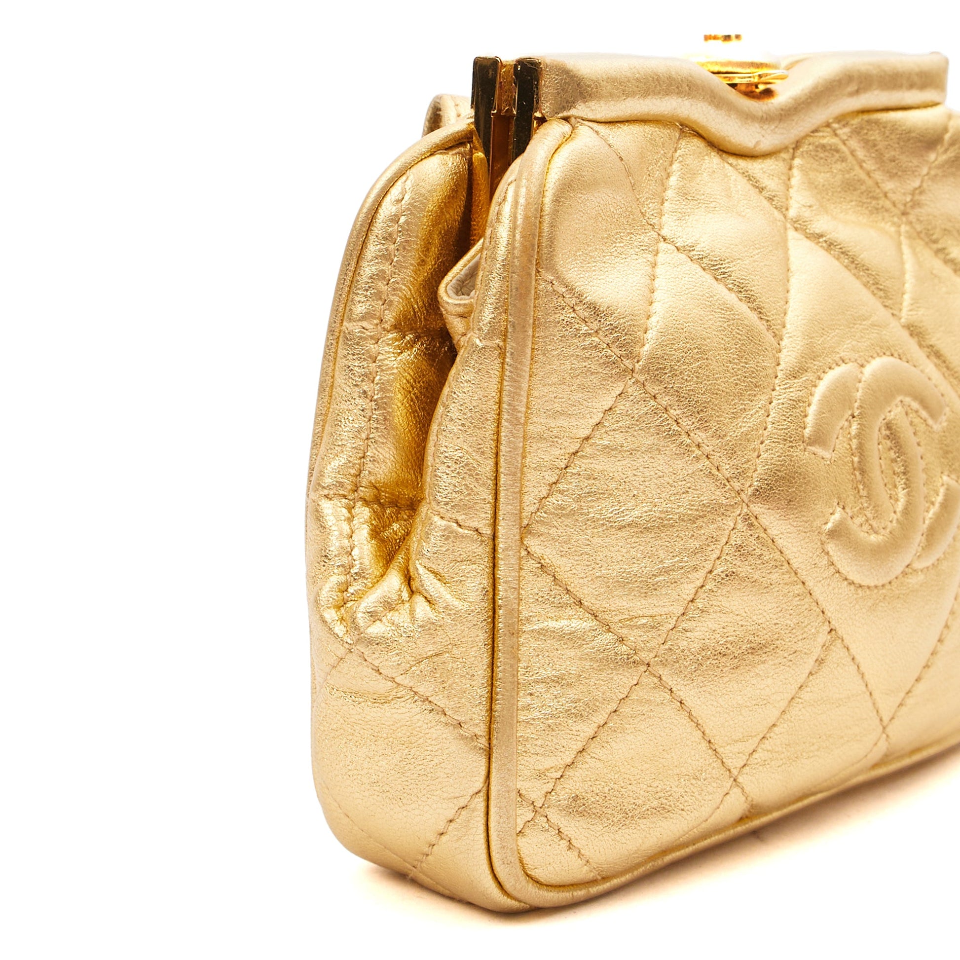 Chanel Cross Body Belt Bag in Metallic, Calfskin Leather — Detail View