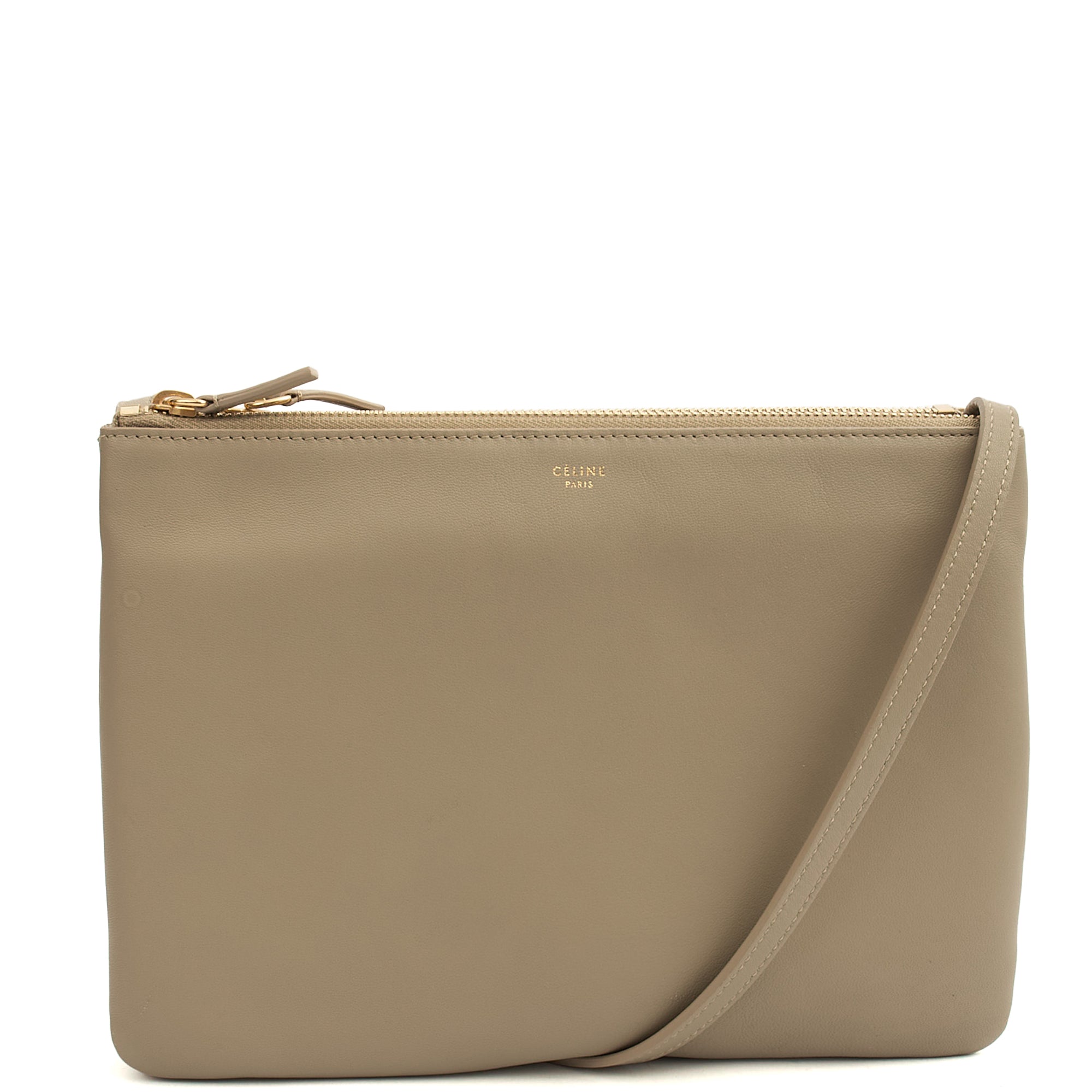 Celine Cross Body Trio in Grey, Box Calfskin — Front View