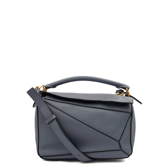 Loewe Cross Body Puzzle - Small in Blue, Leather — Front View