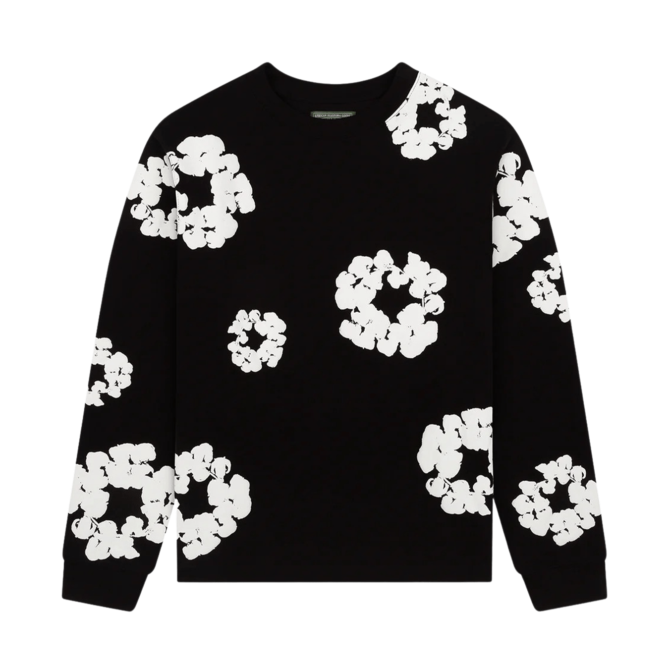 Denim Tears The Cotton Wreath Long Sleeve Tee 'Black' — XXS — Front View