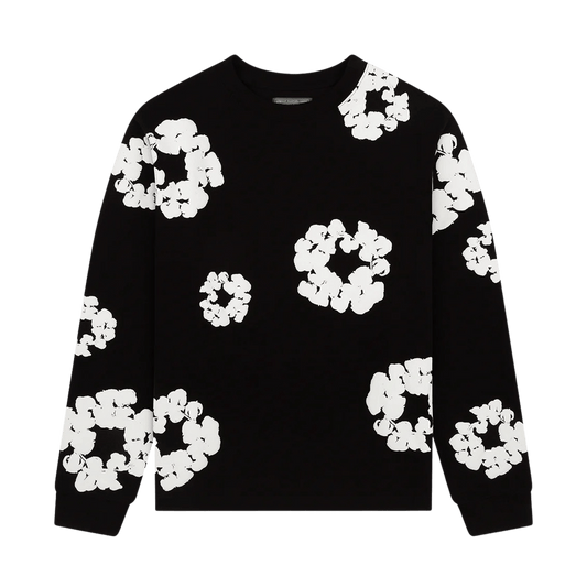 Denim Tears The Cotton Wreath Long Sleeve Tee 'Black' — XXS — Front View