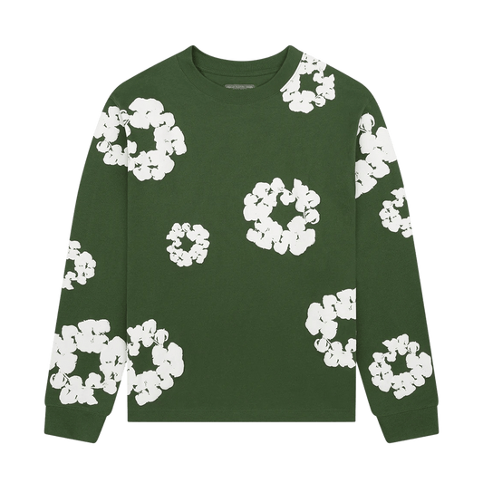Denim Tears The Cotton Wreath Long Sleeve Tee 'Green' — XXS — Front View