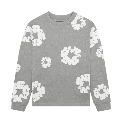 Denim Tears The Cotton Wreath Long Sleeve Tee 'Grey' — XXS — Front View